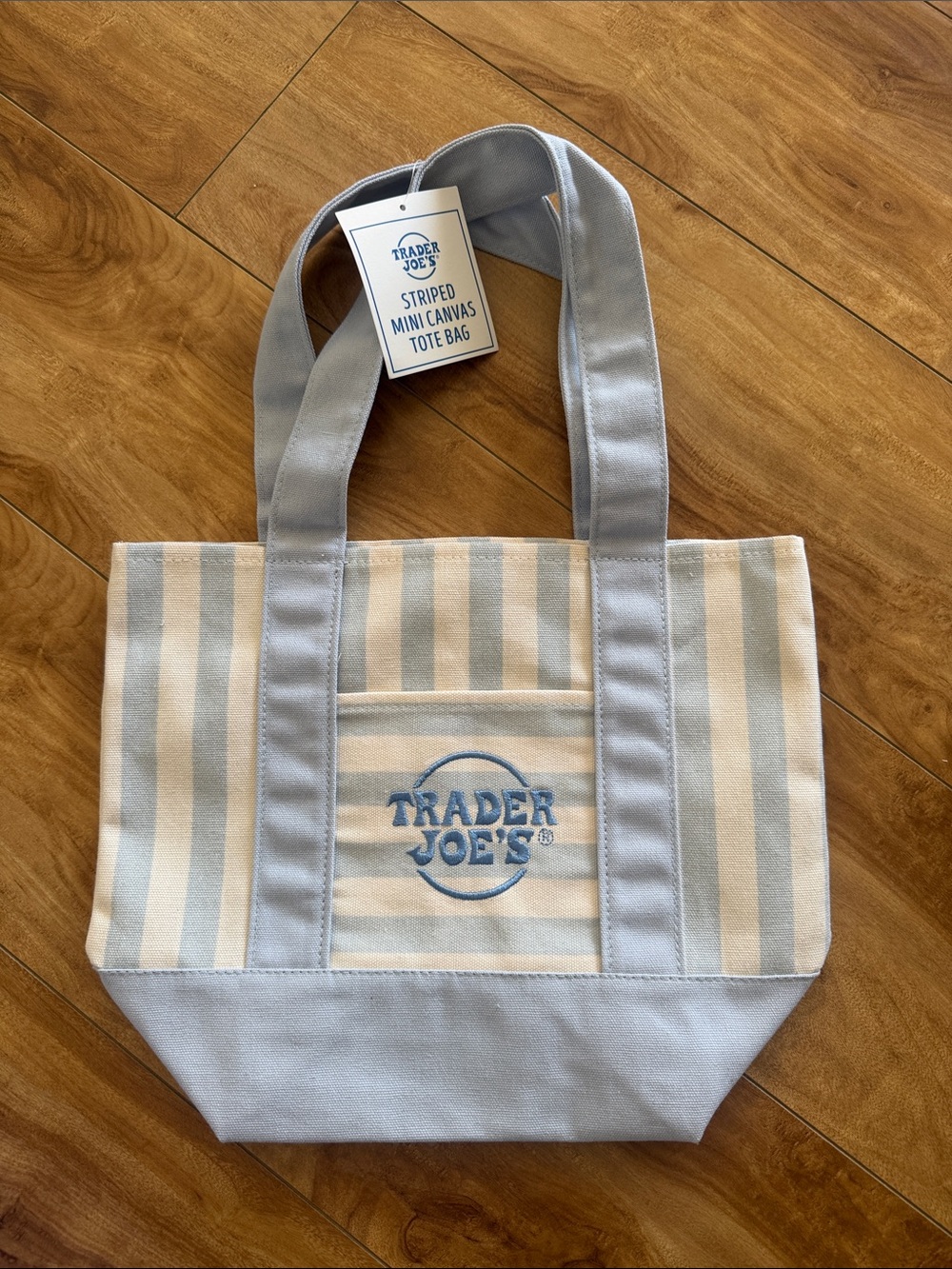 Trader Joe's Striped Canvas Tote Bag in Light Blue